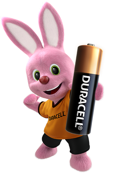 Bunny Duracell présente une pile alcaline spécialisée MN27 de 12V