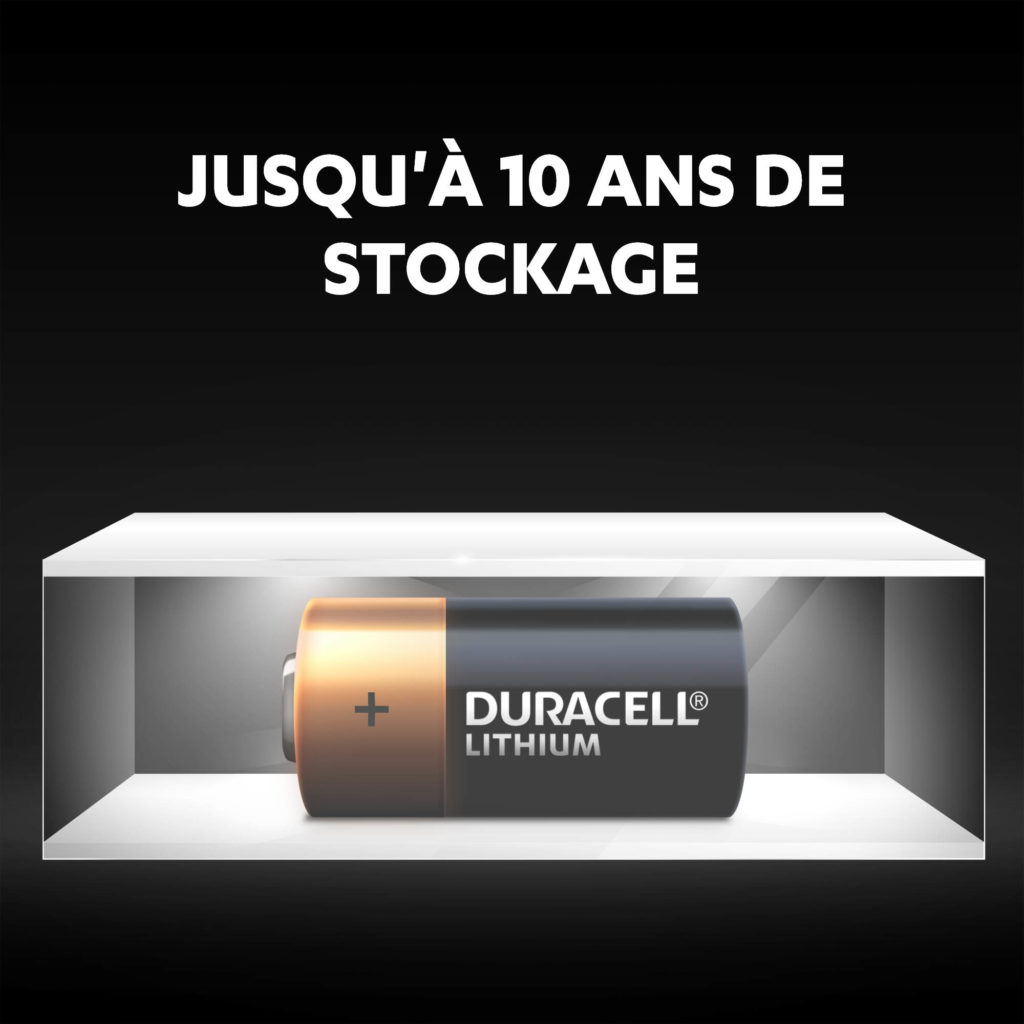 Les Piles au lithium haute puissance Duracell CR2 restent fraîches et alimentées jusqu'à 10 ans en stockage ambiant